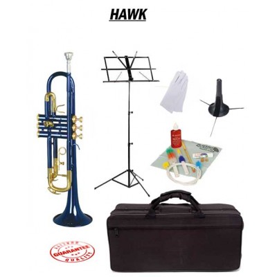 Hawk Blue Bb Trumpet School Package with Case, Music Stand, Trumpet Stand and Cleaning Kit   